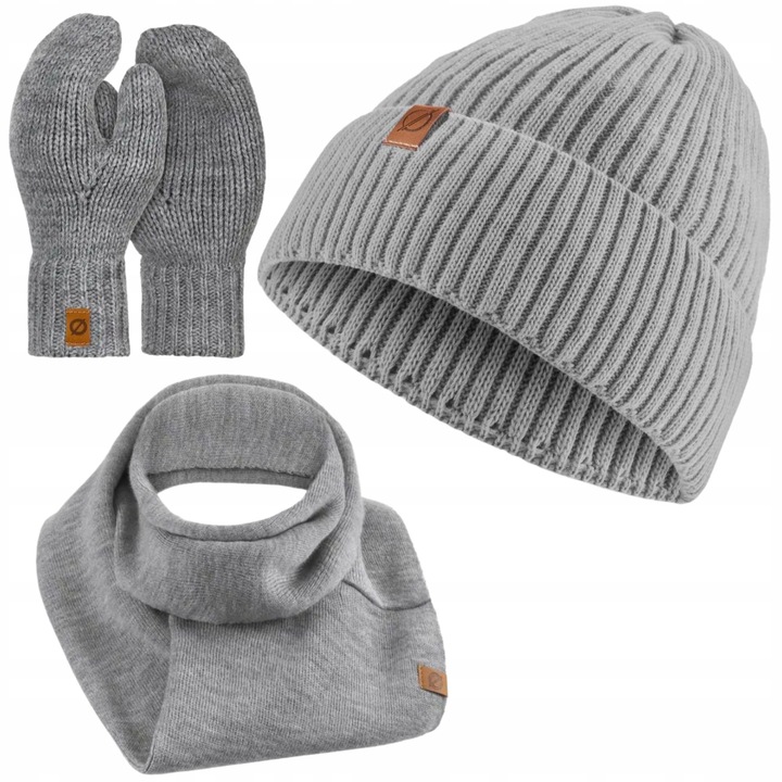 Set de iarna, Caciula/Manusi/Esarfa, 3 in 1, Circumferinta 55-58, Acril, Gri