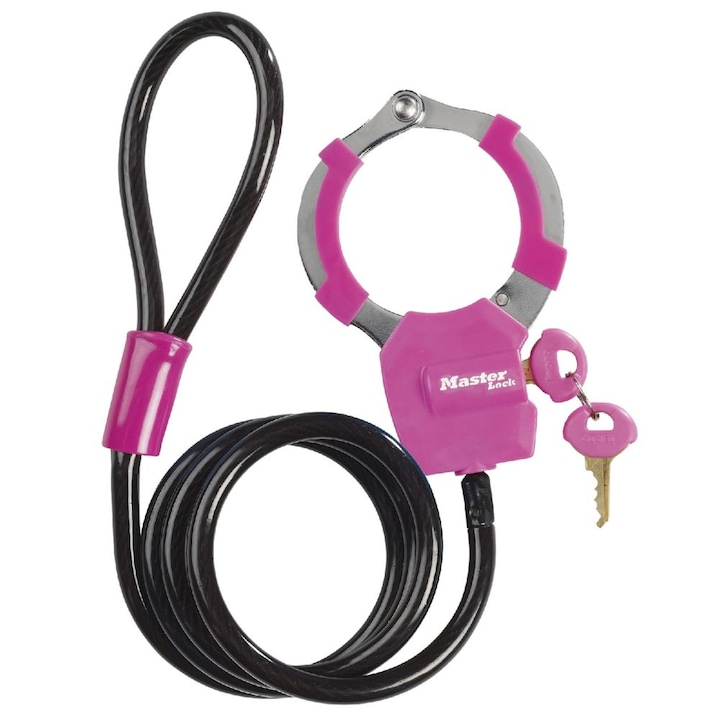 Antifurt Master Lock cablu cu catuse 1m x 8mm Roz/Negru