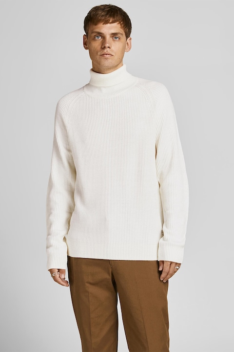 Jack & Jones, Рипсен пуловер с памук, Бял