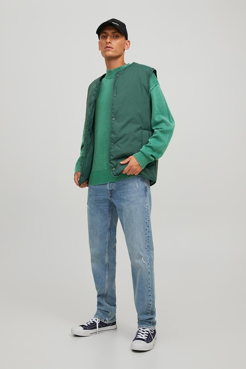 Jack & Jones, Памучен пуловер с овално деколте, Светлозелен