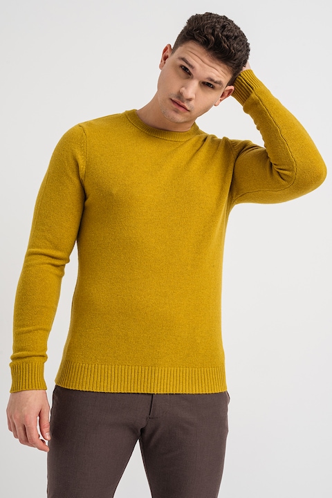 Jack & Jones, Фино плетен пуловер от вълна, Синапено жълто