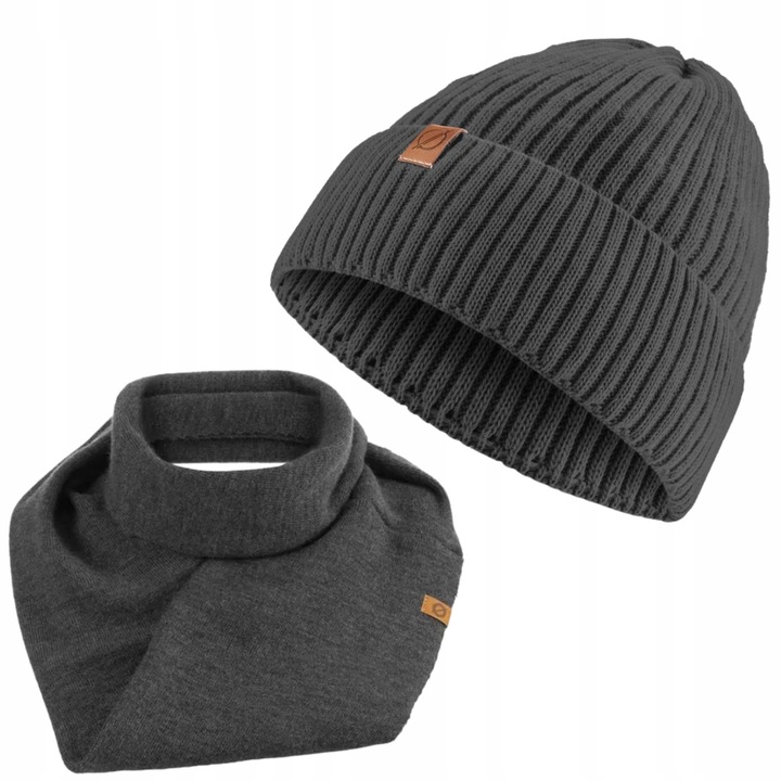 Set 2 in 1, Caciula/Guler, Acril, Circumferinta 56-58, Gri inchis