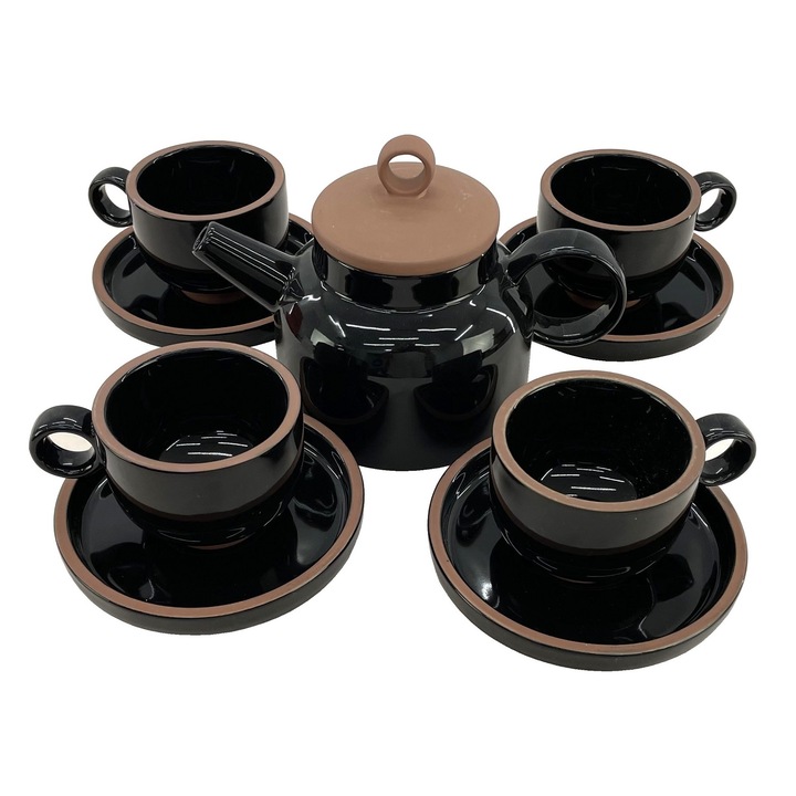 Set serviciu ceai CULINARO HELLA BLACK, ceainic 820ml si 4 cesti cu farfurioare, portelan, culoare neagra