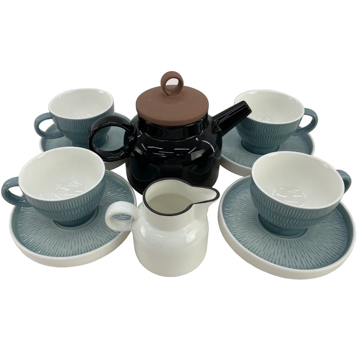 Set serviciu ceai HELLA SUMMER BLUE, ceainic 820ml, latiera, 4 cesti 200ml cu farfurioare culoare albastra