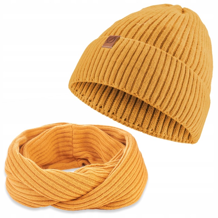 Set 2 in 1, Caciula/Guler, Acril, Circumferinta 56-58, Galben