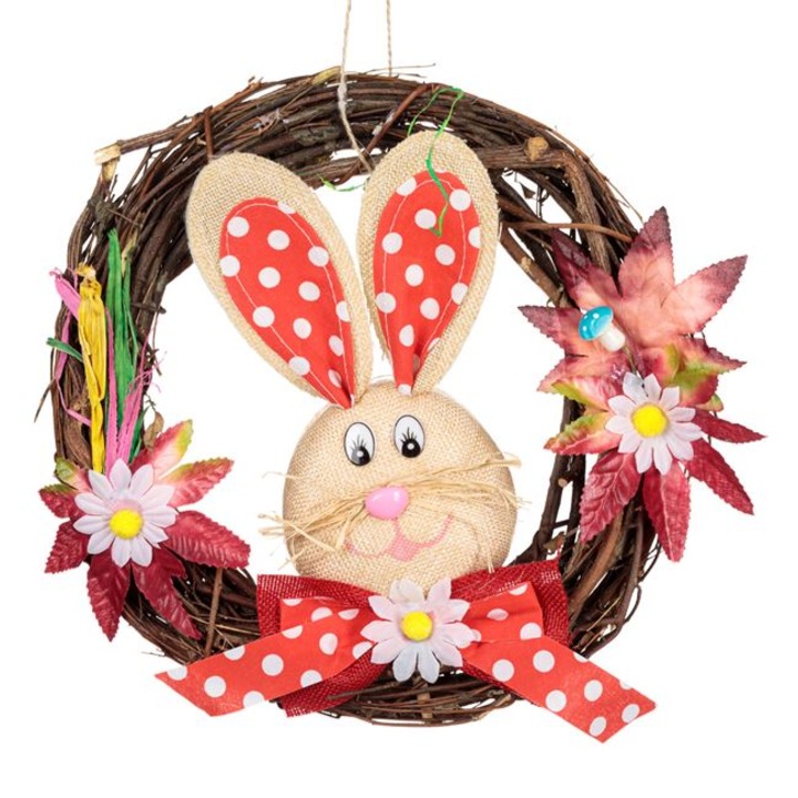 Coronita Decorativa de Paste Iepurasi Funda Buline Rosii 26cm