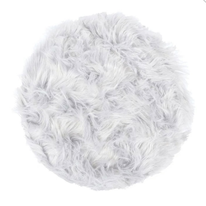 Perna decorativa pentru scaun, blana artificiala, gri/alb, rotund, 34 cm