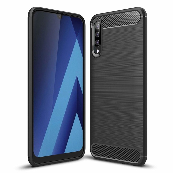 Кейс за Samsung Galaxy A70 / A70s, Techsuit Carbon Silicone, черен