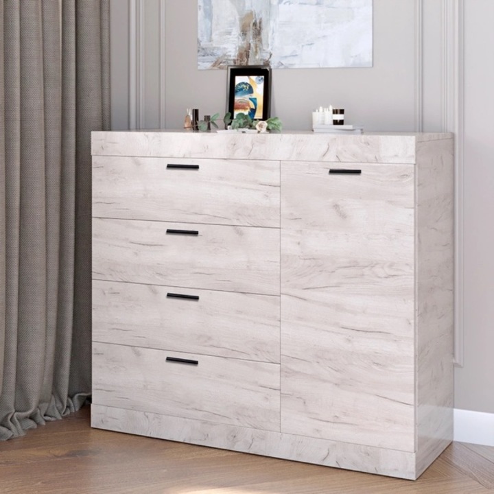 Comoda Sonata 5, Everest, 105 x 38 x 93 cm, Stejar kraft