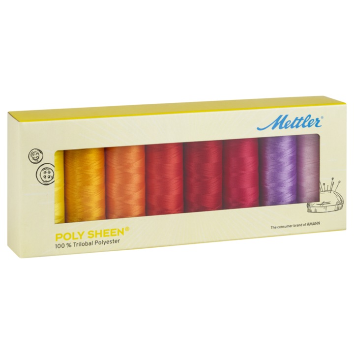 Set ata de brodat, lucioasa, combinatie 8 culori florale, Poly Sheen® Mettler, multicolor