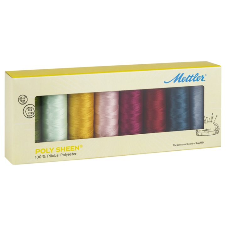 Set ata de brodat, lucioasa, combinatie 8 culori populare, Poly Sheen® Mettler, multicolor