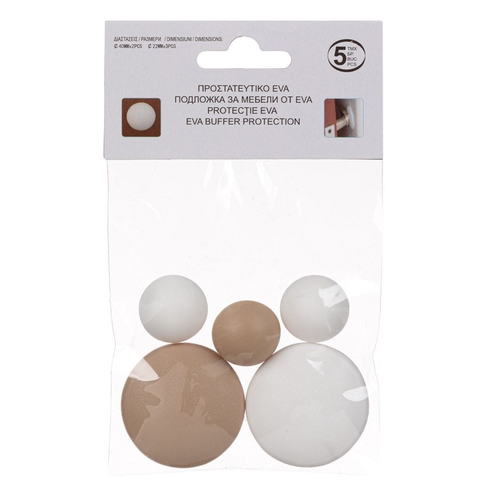 Set 5 Opritoare autocolante pentru usi, alb, bej, din spuma