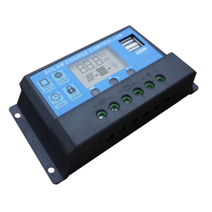 OEM PWM Napelemes vezérlő, 60A, 12V/24V, 2 x USB és LCD