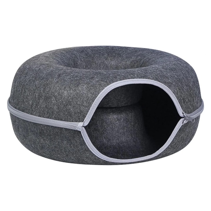 Pat pentru pisici, PROpets, tunel pentru joaca, culcus confortabil, rezistent la zgarieturi, 50x20cm Gri inchis