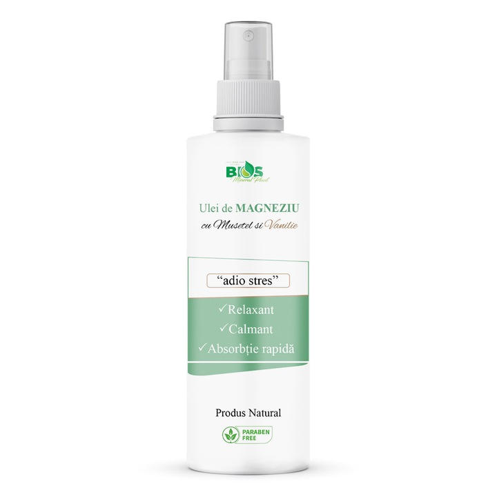 Ulei de Magneziu cu Musetel si Vanilie – Adio Stres, relaxant, calmant, 100% natural, Bios Mineral Plant, 200 ml