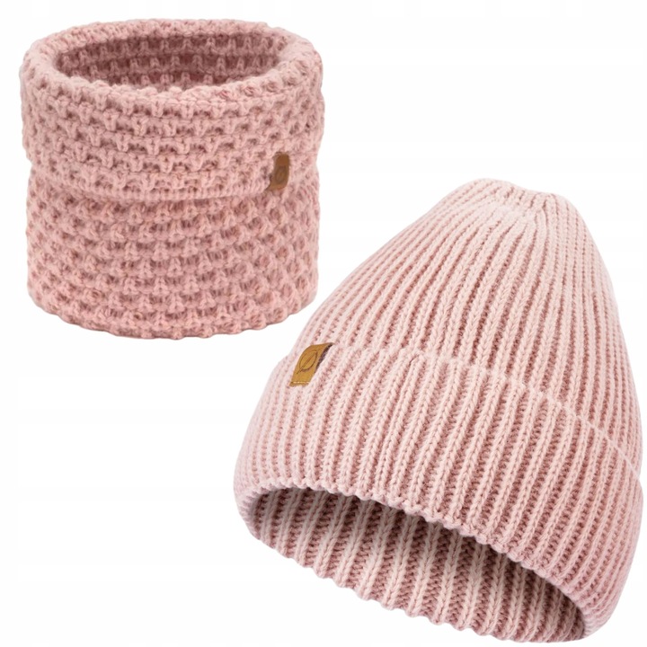 Set 2 in 1, Caciula/Guler, Acril, Circumferinta 56-58, Roz