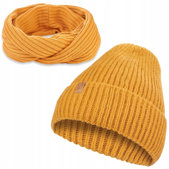 Set 2 in 1, Caciula/Guler, Acril, Circumferinta 56-58, Galben