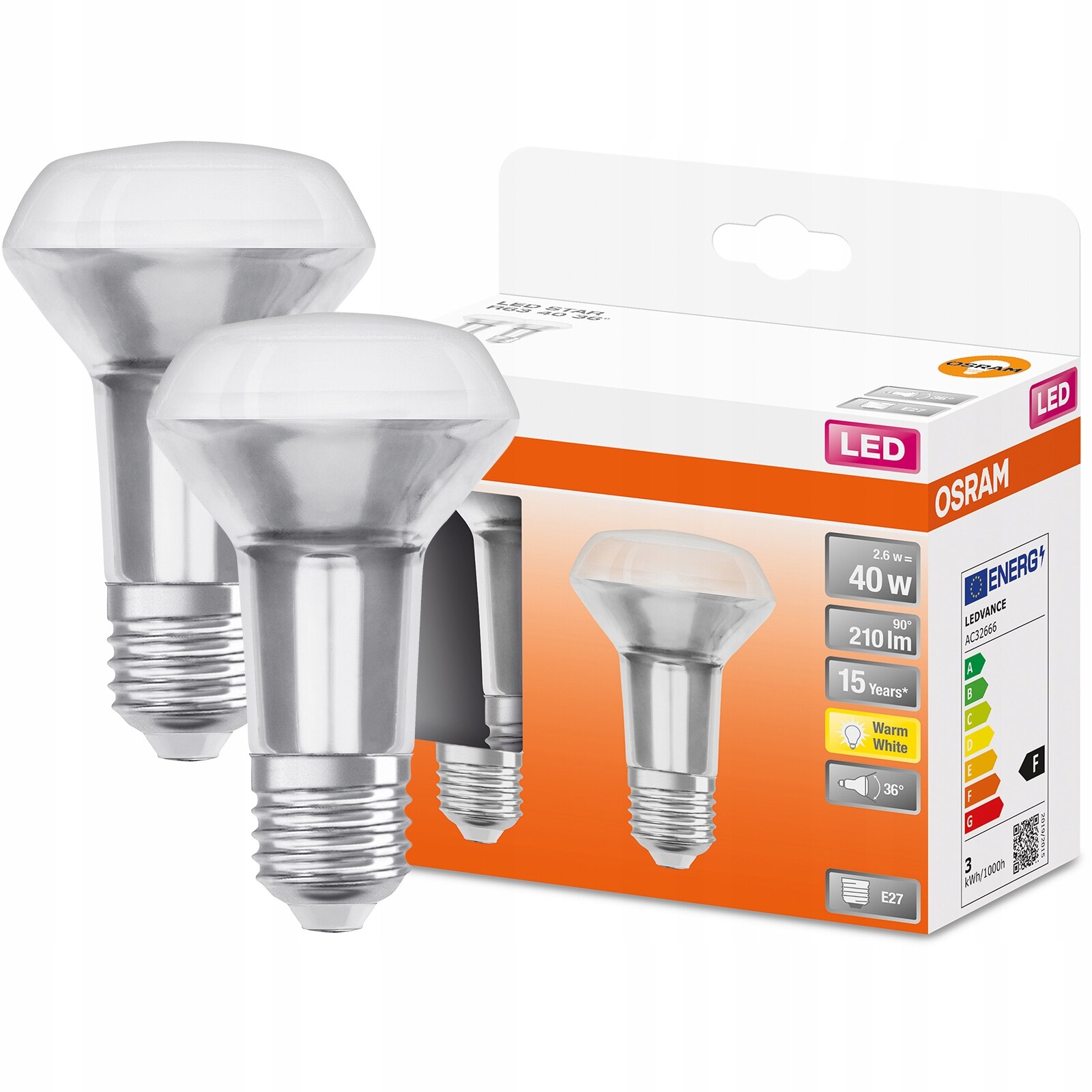 Set 2 Becuri Led Osram E27 R63 2 6w 40w 210lm 2700k Alb Cald