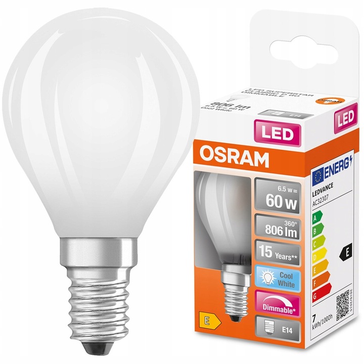 LED izzó, Osram, E14, 60W, 806lm, 4000K, hideg fehér