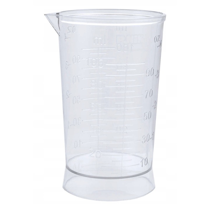 Masura plastica, Bme016, 100 ml, Cu diviziune la 5 ml, Profesionala, Transparenta, Pentru saloanele de coafura si cosmetica