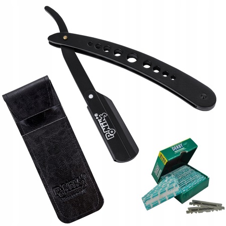 Set brici barbierit + 100 de lame de ras, Ponik's, Otel, Negru