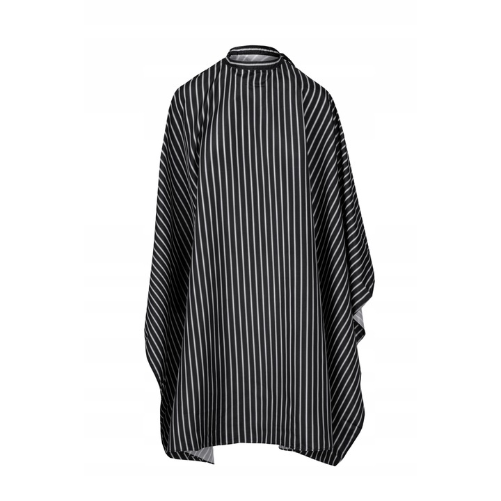 Pelerina de frizerie, Profesionala, Jp080, Mare cu dungi, Poliester, 145x150 cm, Neagra, Pentru tuns parul, Usor de intretinut curata