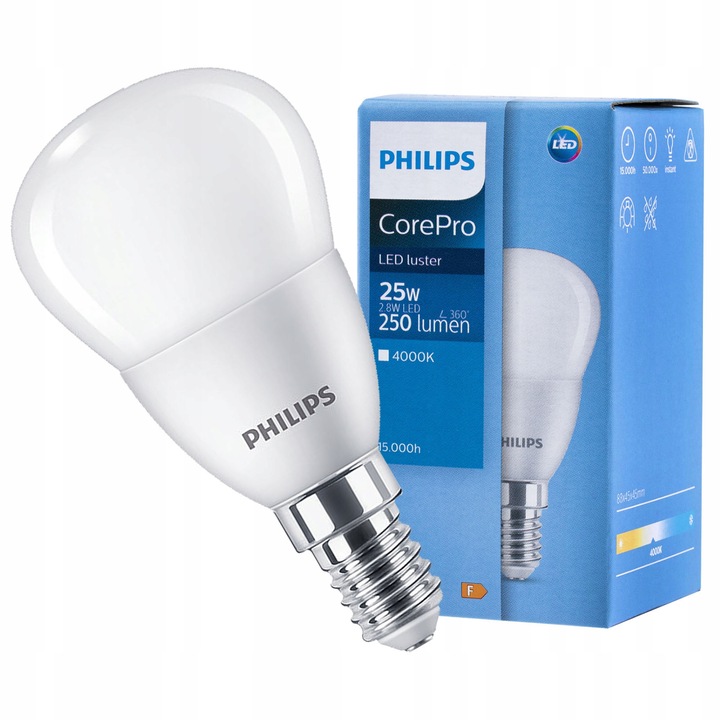 Philips LED izzó, E14, P45, 2,8W = 25W, 250lm, 4000K, Semleges fehér