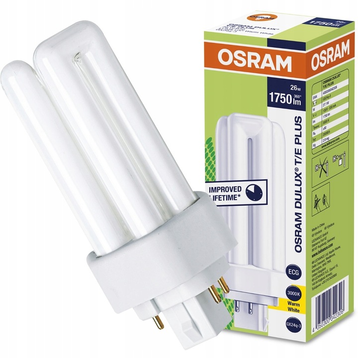 Луминесцентна крушка, Osram, G24q-3, 26W, 1800 lm, 3000K, Топло бяло