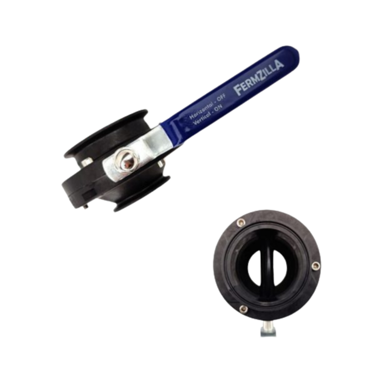 Supapa fluture FermZilla, De la 3" TC la 2" TC, Negru/Albastru