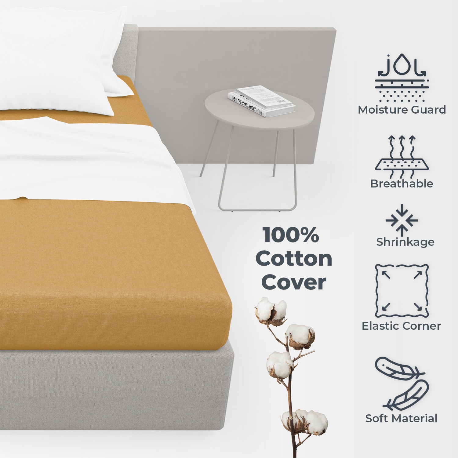 洋楽 C-QUAL Cearsaf de pat cu elastic Home Still, bumbac organic, 180x200x30