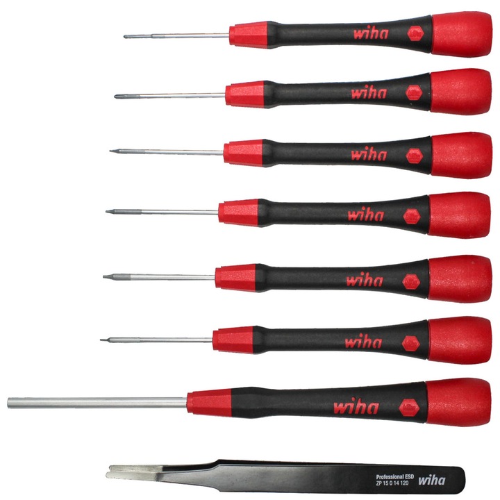 Csavarhúzó és precíziós csipesz készlet, WIHA PicoFinish, 8 darab