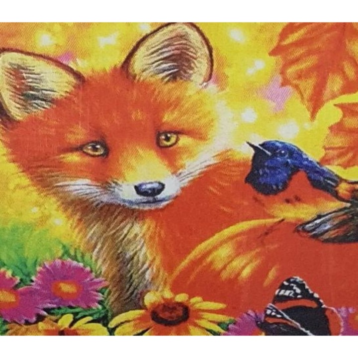 Tablou Goblen cu pietre 5D, pictura cu diamante, vulpe, 20x30 cm, rama lemn