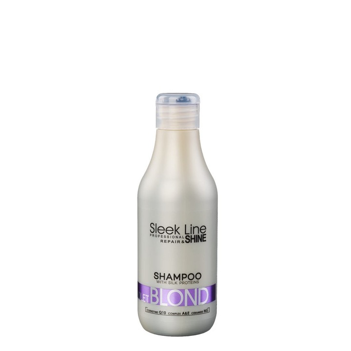 Violet Blonde шампоан за боядисана руса, светла, сива или изрусена коса с копринени протеини Sleek Line, 300 мл
