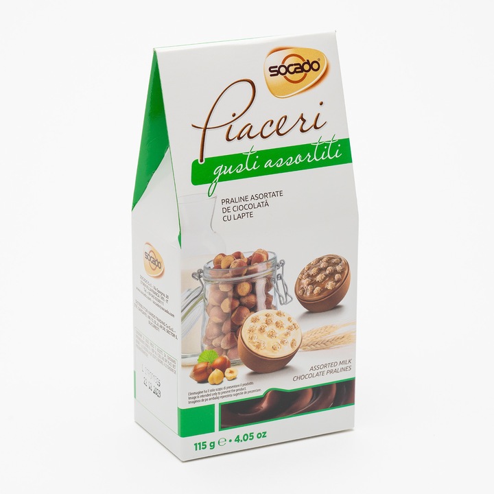Praline asortate de ciocolata cu lapte, Socado, 115g