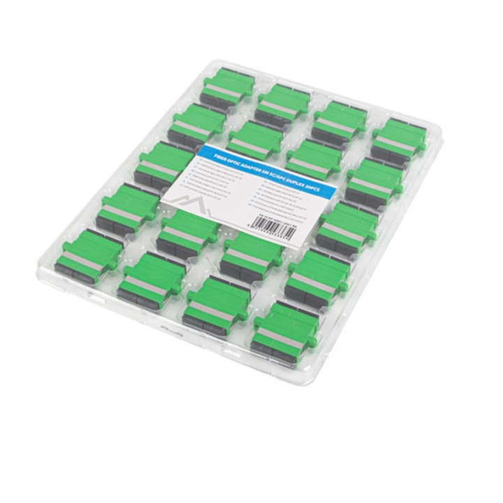 Set 20 adaptoare retea fibra optica cu conectori SC/APC, Lanberg 43365, SM DUPLEX, capace negre, verzi