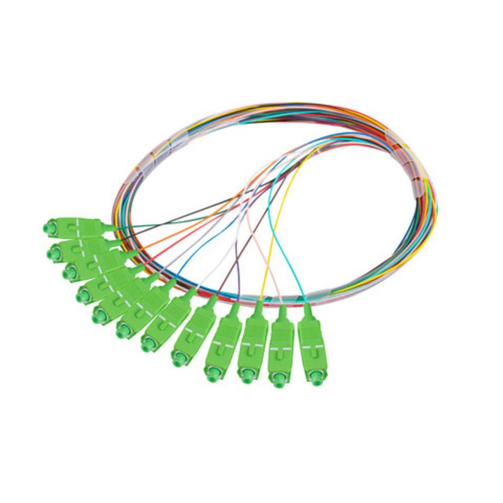 Set 12 adaptoare retea fibra optica coada/Pigtail cu conector SC/APC, Lanberg 43342, 2m lungime, Easy Strip SM G657A1, multicolor Multicolor 2 m