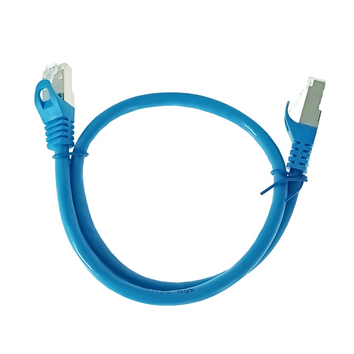 Мрежов кабел-patchcord CAT6 FTP, Lanberg 43631, 2 X RJ45, дължина 50cm, AWG26, 10Gb/s-250MHz, мрежова връзка, ethernet, син