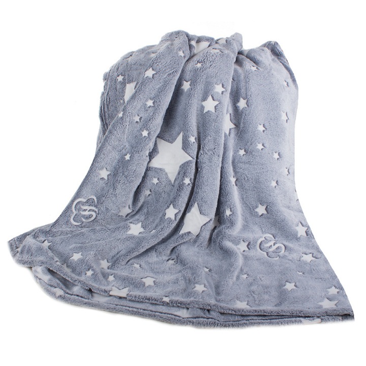 Patura din material pufos, cu maneci si buzunare, unisex, moale si confortabila, 190 x 170 cm - Gri