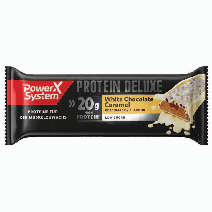 Baton proteic, Power System Protein Deluxe, caramel si ciocolata alba, 55 gr x 15 buc