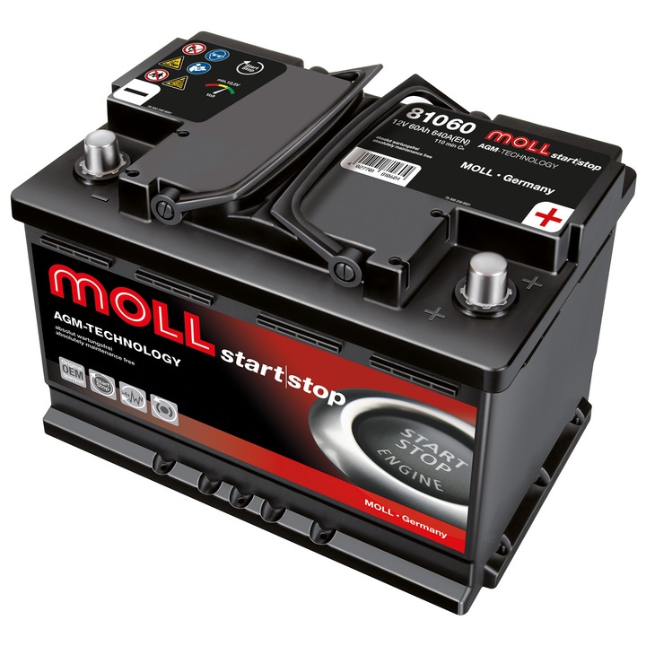 Акумулатор Moll, Start-Stop, AGM, 12V, 60AH