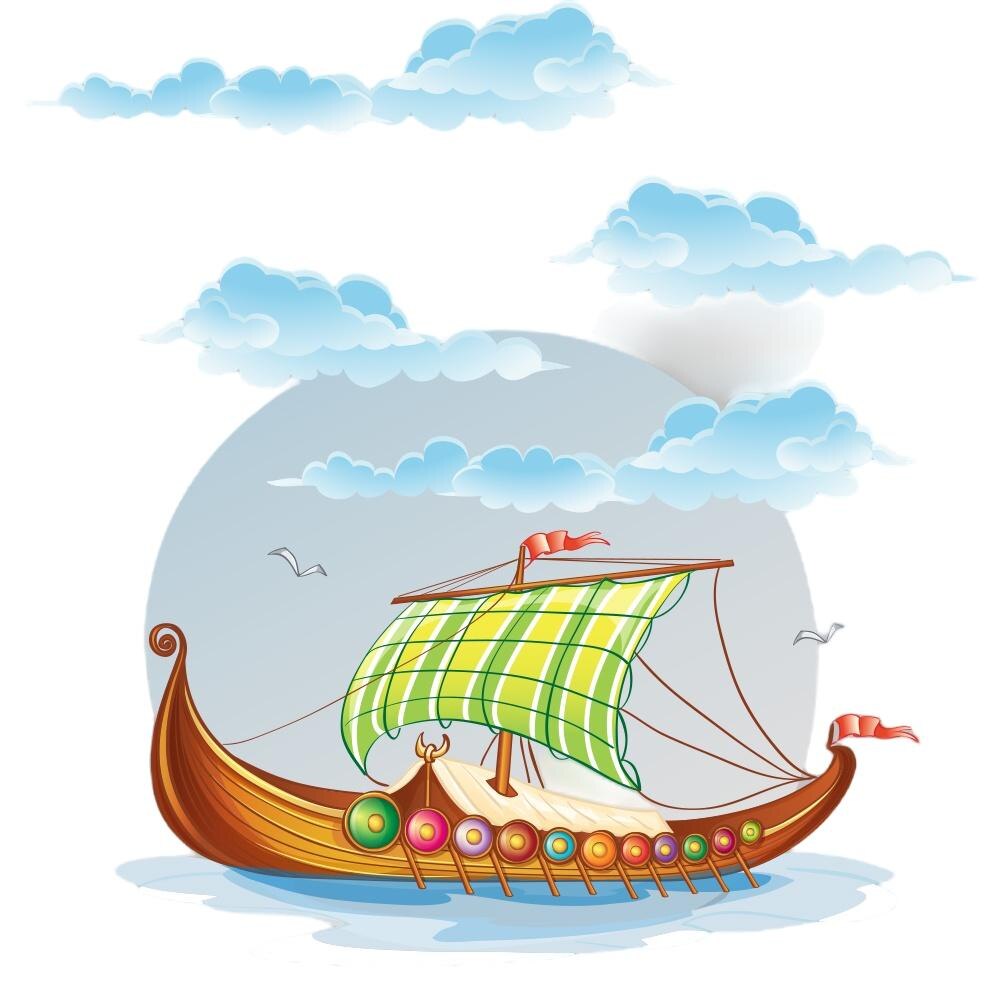 Autocolant De Perete Pentru Copii Cu Nava Vikingilor Multicolor Emagro 6721