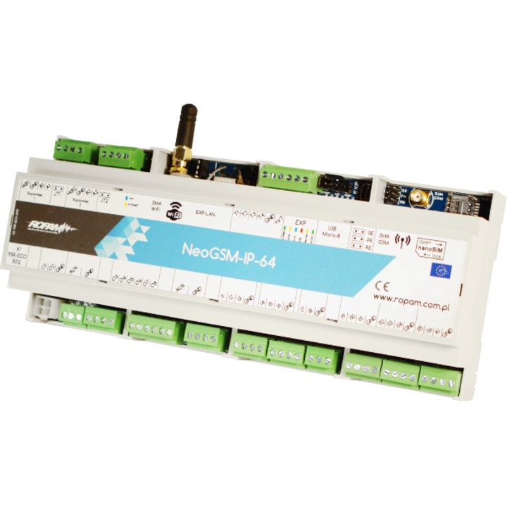 Panou control alarma NeoGSM-IP-64-D12M, Ropam, 12 V/DC, Notificare/Control, Monitorizare GPRS, 4 partitii, Multicolor