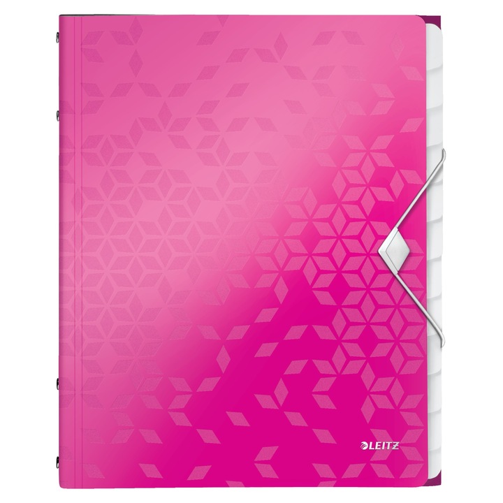 Mapa cu separatoare LEITZ WOW, PP, A4, 12 separatoare, 200 coli, roz