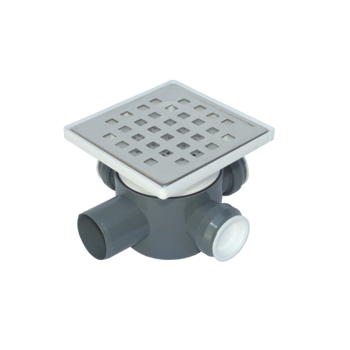 Sifon Pardoseala H80mm, 3 intrari Ø40 stanga, 1 iesire laterala Ø50, gratar INOX