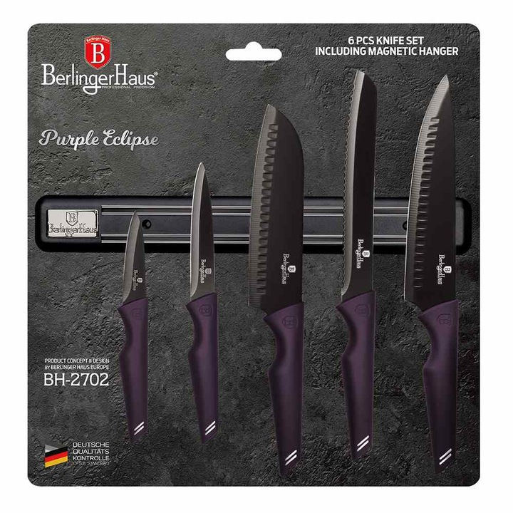 BerlingerHaus BH/2702 késkészlet 6 részes, mágneses akasztóval, lila
