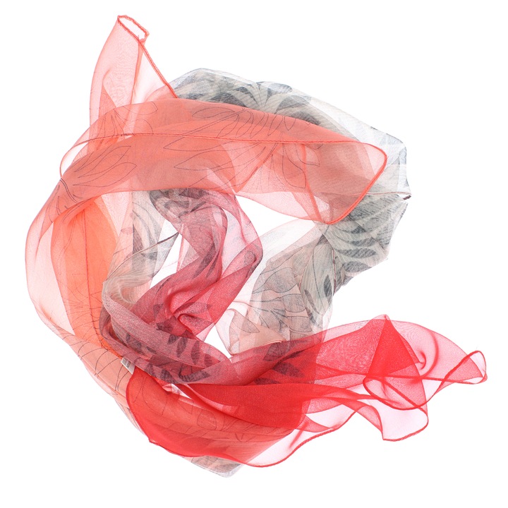 Esarfa, de dama, Buticcochet, din poliester, imprimeu cu frunze, 50x160 cm, Corai - ES1770