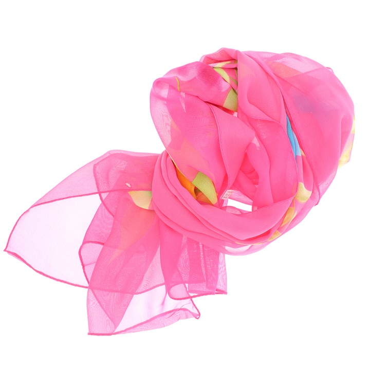 Esarfa, de dama, Buticcochet, din poliester, cu flori, 50x160 cm, Roz - ES1800