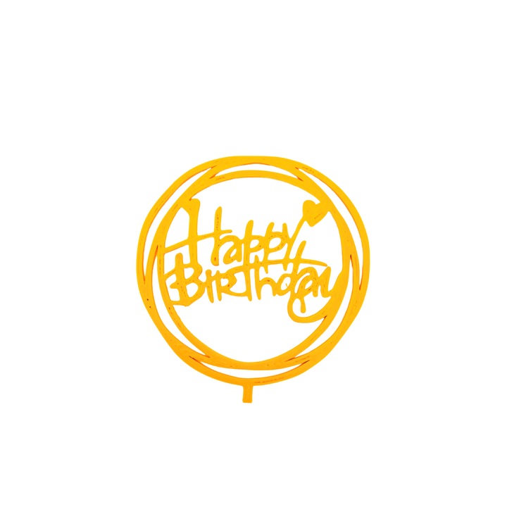 Декорация за торта "HAPPY BIRTHDAY", кръгла, оранжева 12см