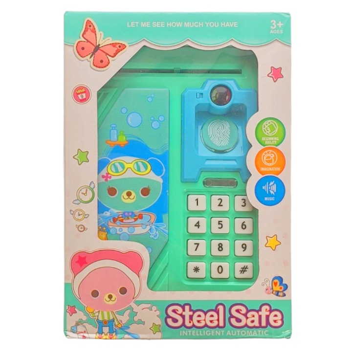 Seif de Jucarie Pentru Copii, Cod Pin, Sunete si Luminite, Albastru - YHD3005