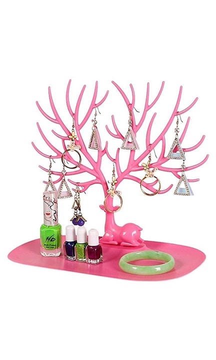 Ékszertartó, farendező, agancsos, rózsaszín színű